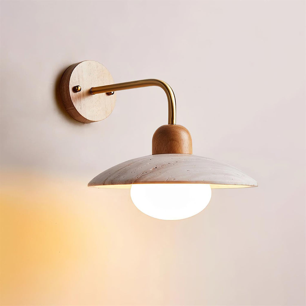 Brushed Brass Arm Aria Mid Century Travertine Wall Lamp