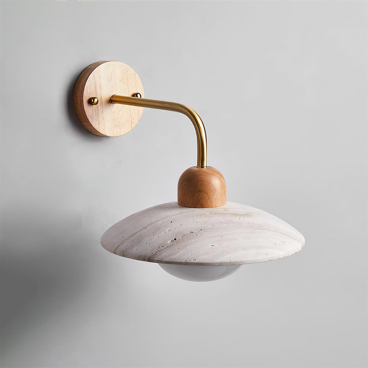 Brushed Brass Arm Aria Mid Century Travertine Wall Lamp