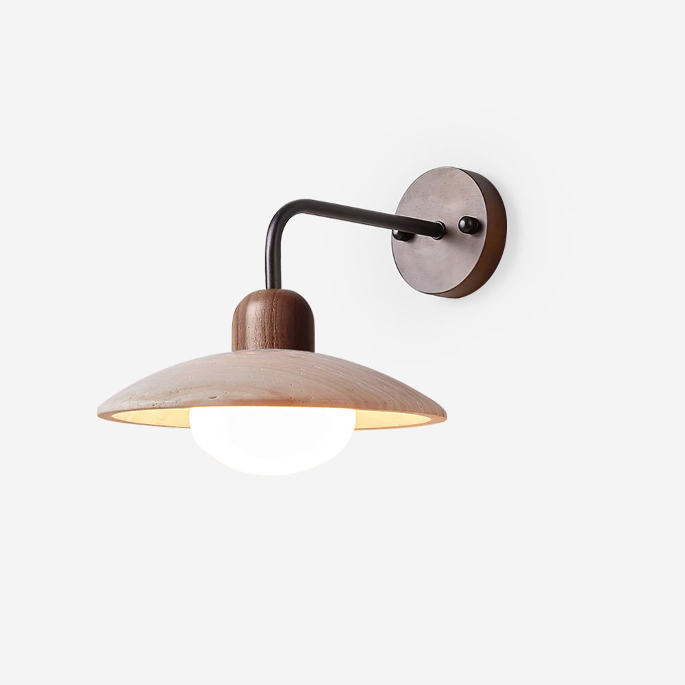 Brushed Brass Arm Aria Mid Century Travertine Wall Lamp