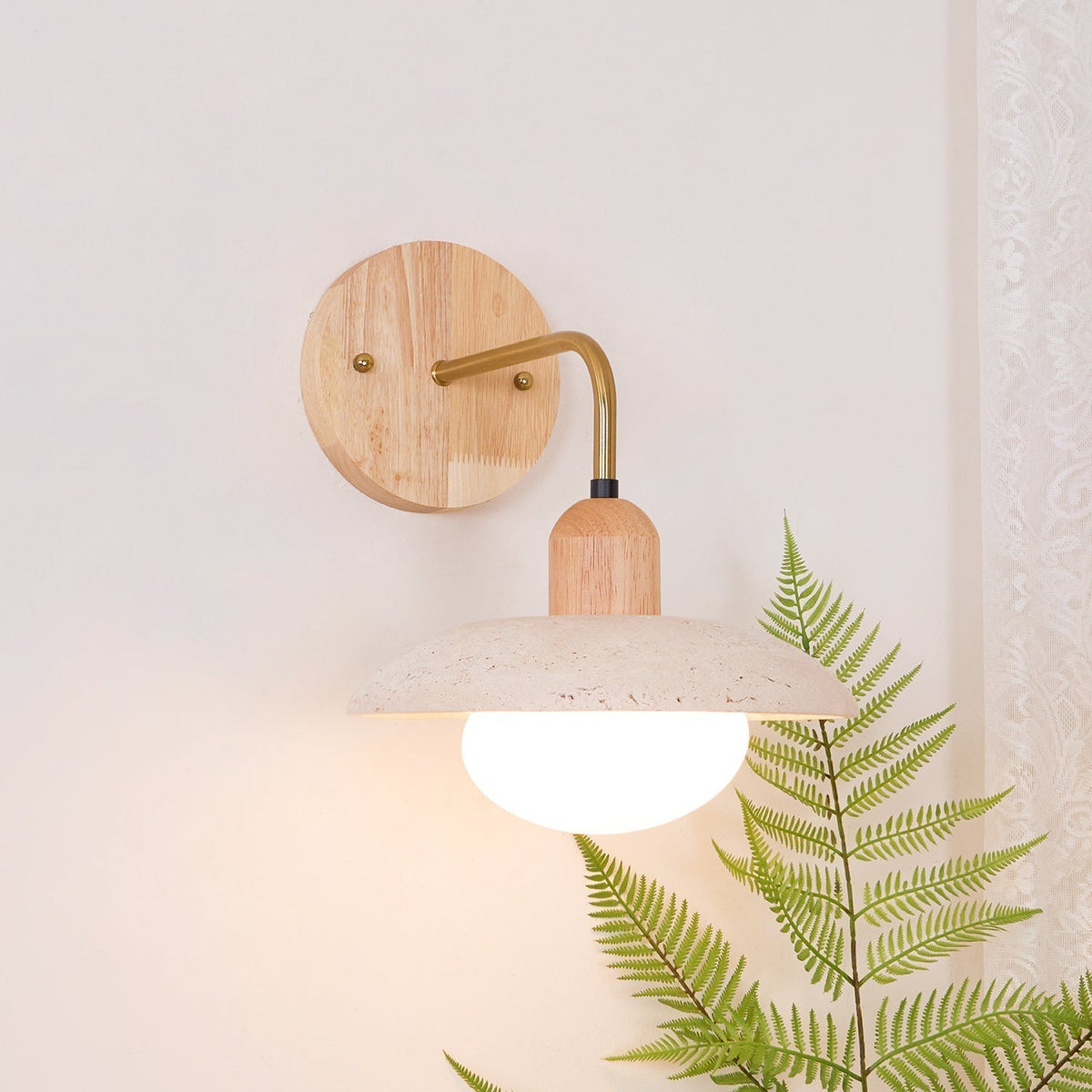 Brushed Brass Arm Aria Mid Century Travertine Wall Lamp