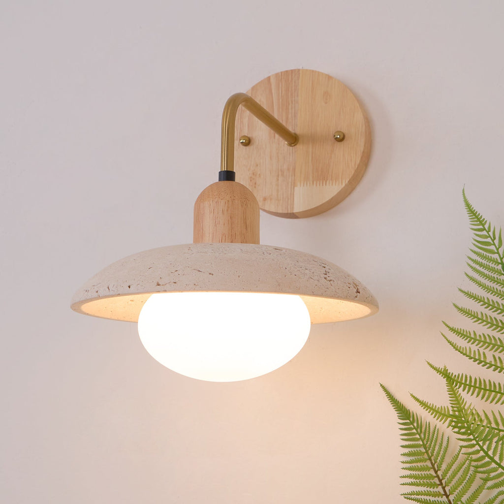 Brushed Brass Arm Aria Mid Century Travertine Wall Lamp