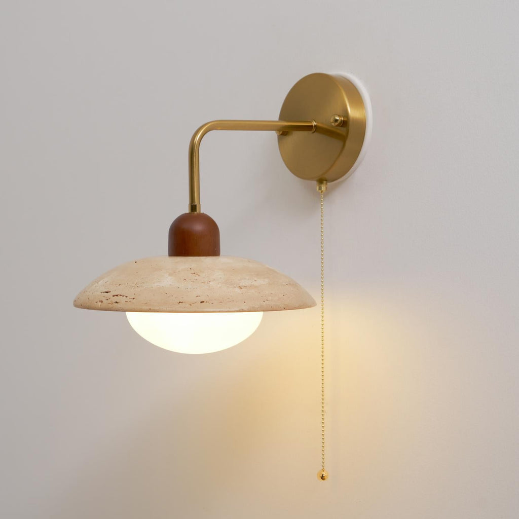 Wall Light Hardwired Travertine With Wood And Metal