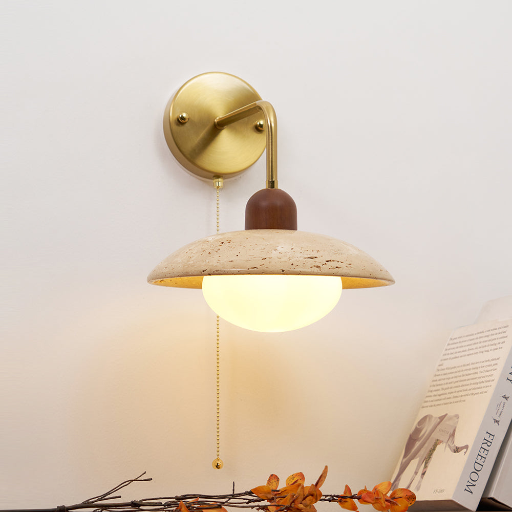 Wall Light Hardwired Travertine With Wood And Metal