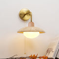 Wall Light Hardwired Travertine With Wood And Metal