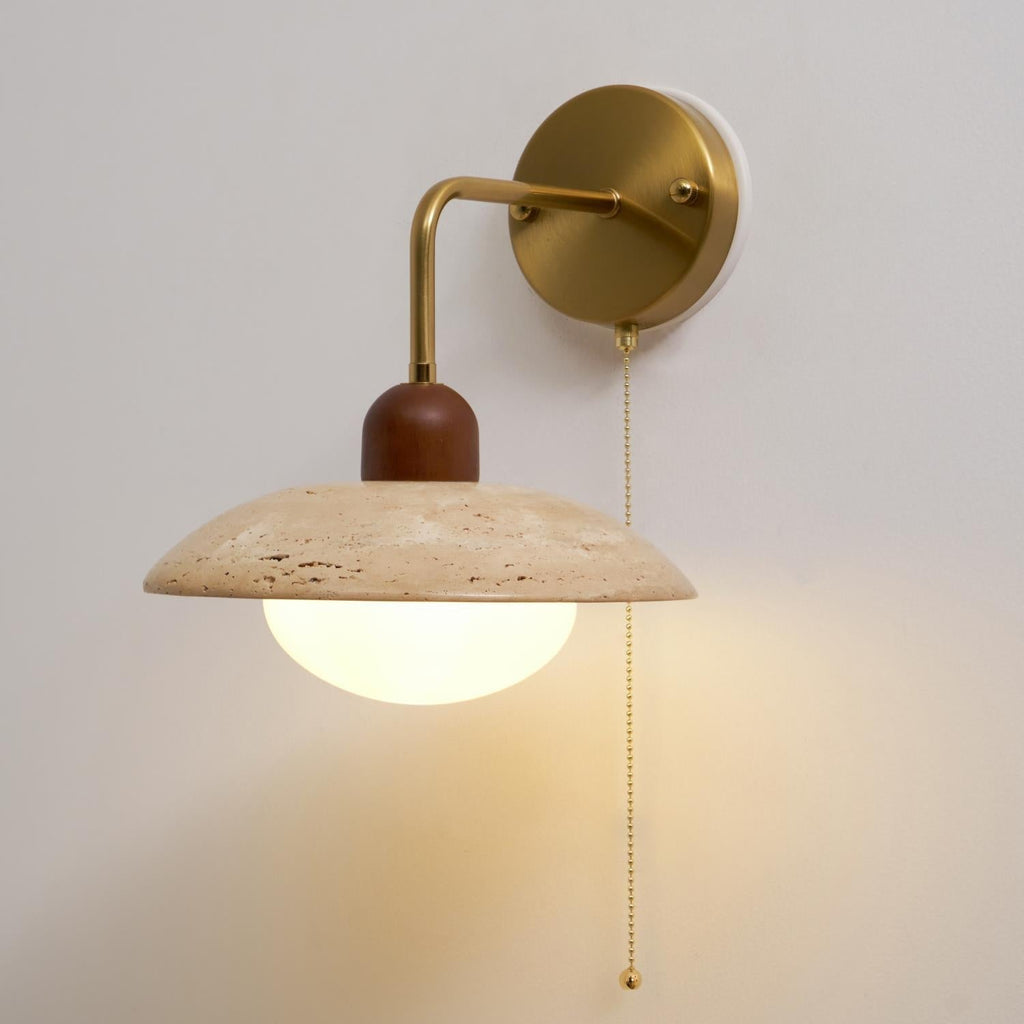 Wall Light Hardwired Travertine With Wood And Metal