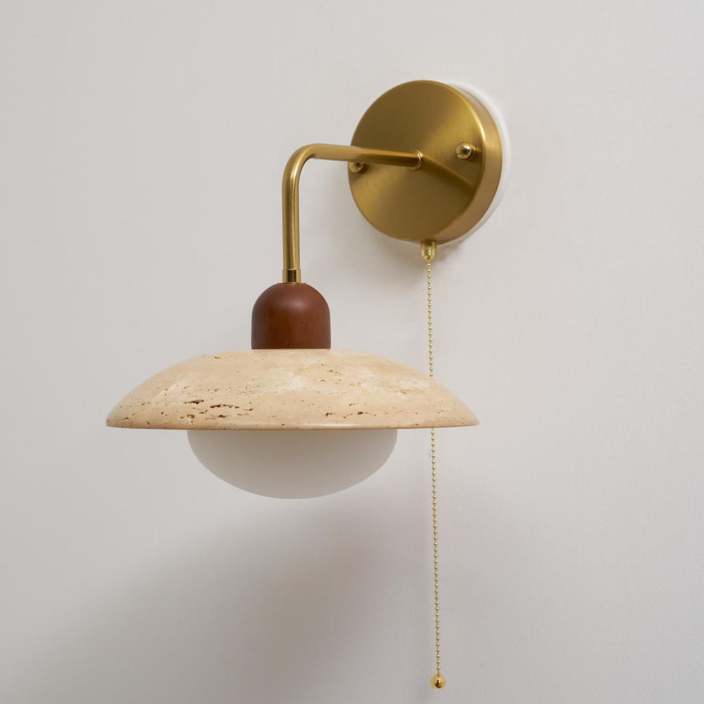 Wall Light Hardwired Travertine With Wood And Metal