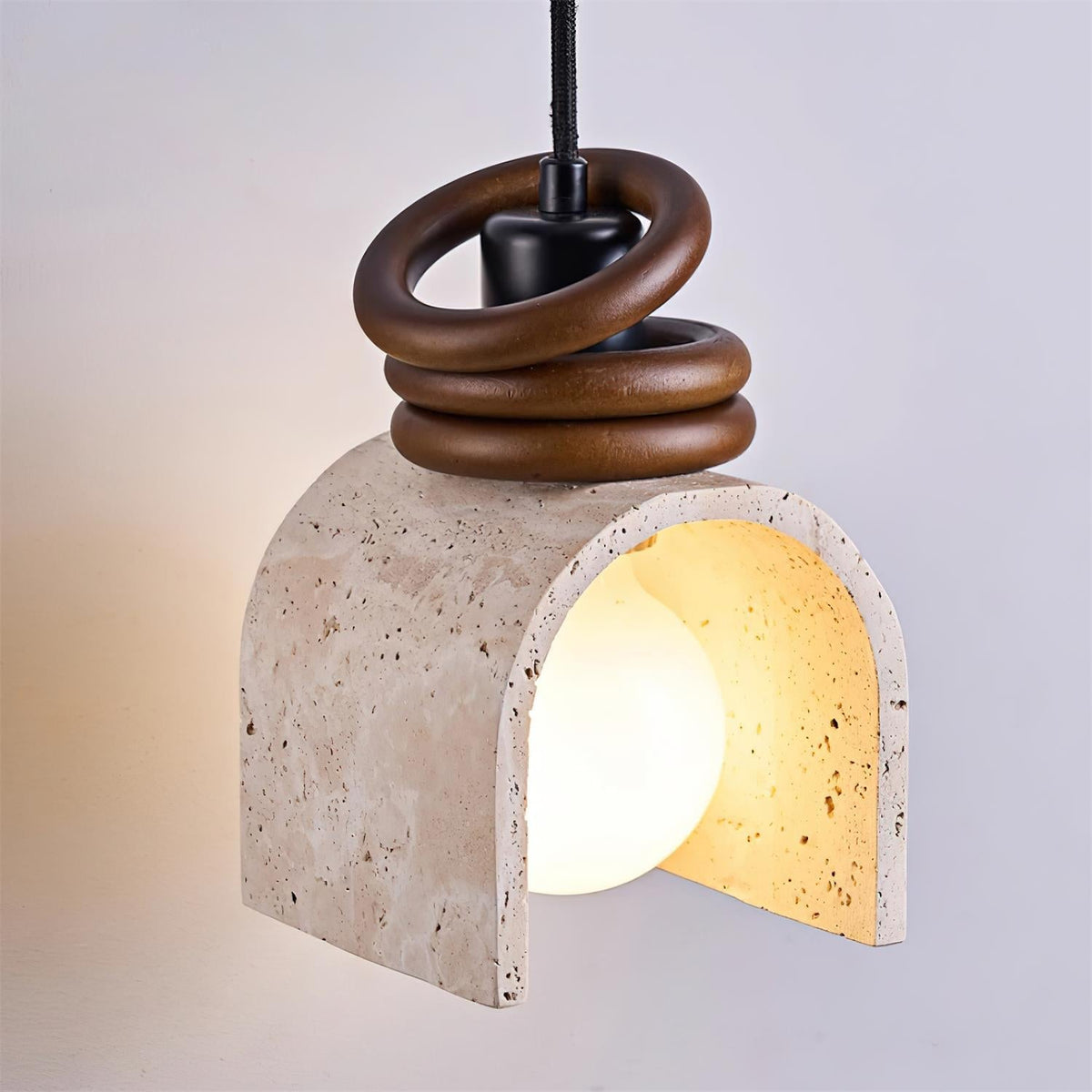 Warm Glow Arched Travertine Pendant Light