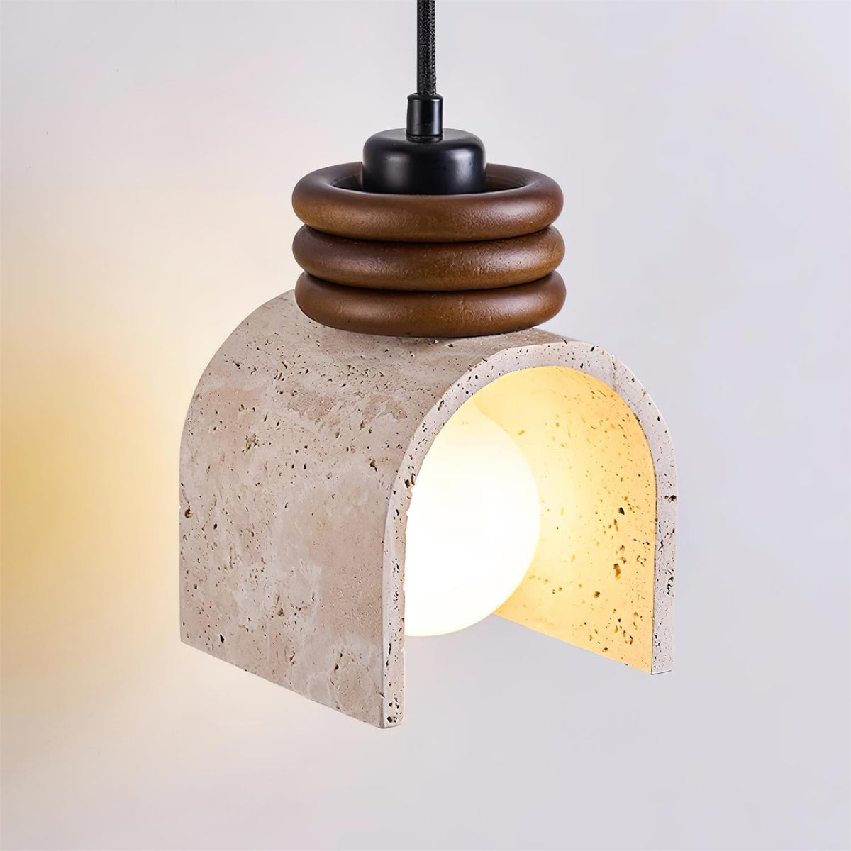 Warm Glow Arched Travertine Pendant Light