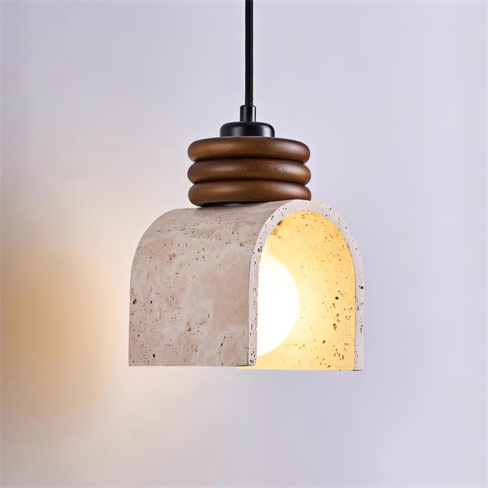 Warm Glow Arched Travertine Pendant Light