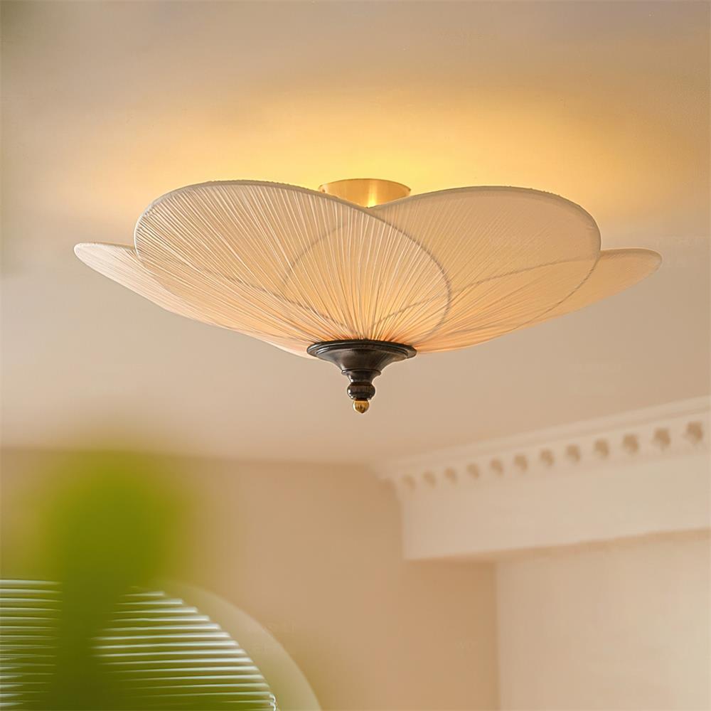 Gold And Walnut Floral Inspired Dimmable Flush Mount Ceiling Light