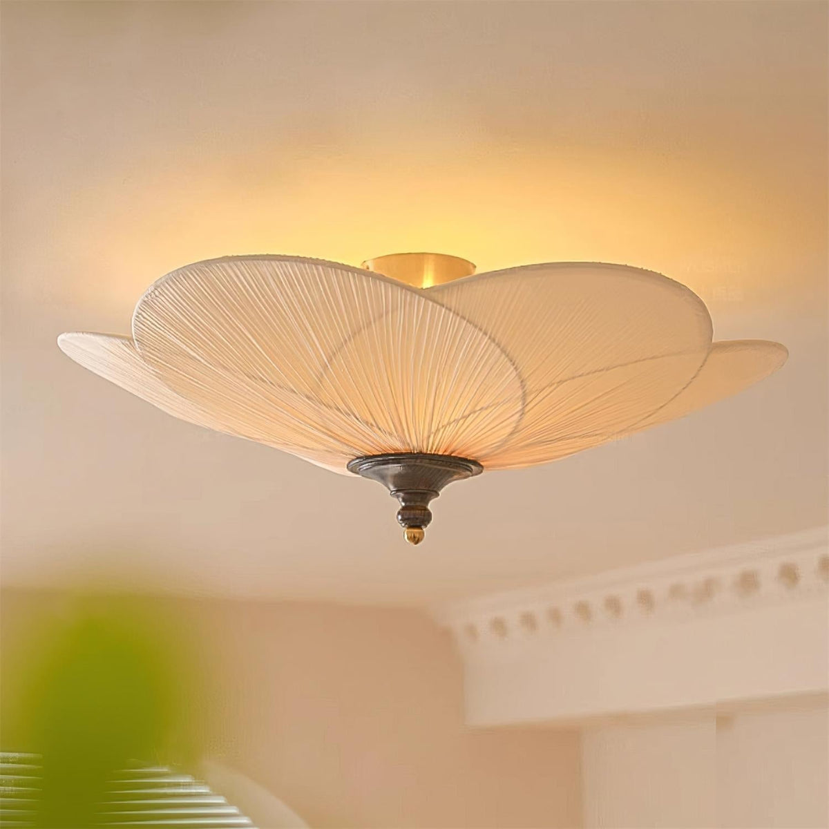 Gold And Walnut Floral Inspired Dimmable Flush Mount Ceiling Light