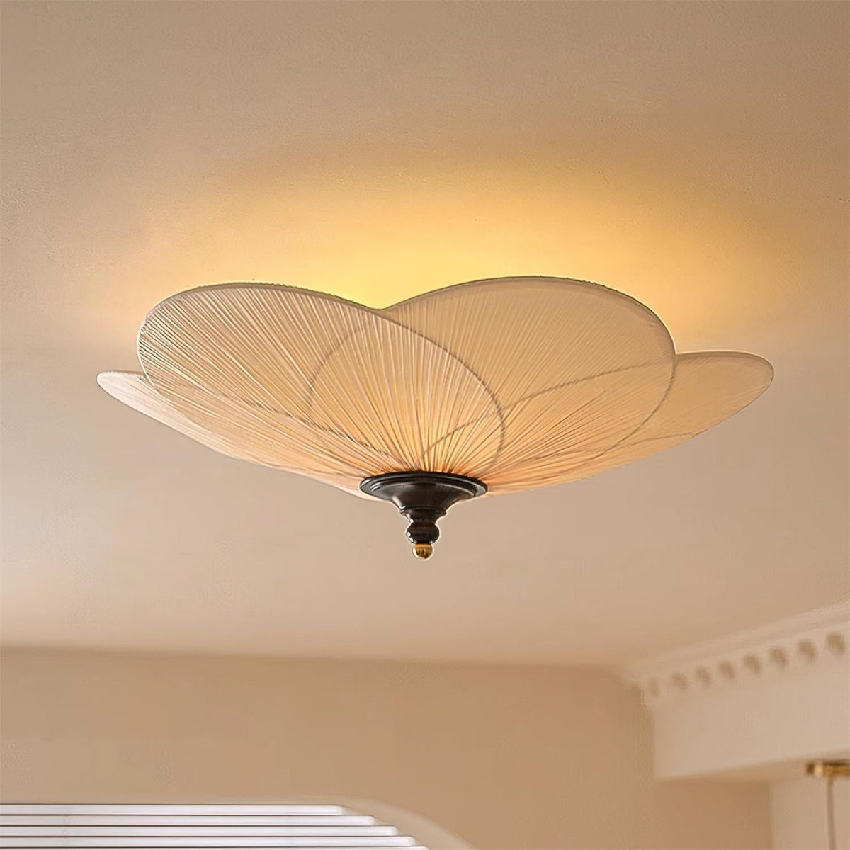 Gold And Walnut Floral Inspired Dimmable Flush Mount Ceiling Light