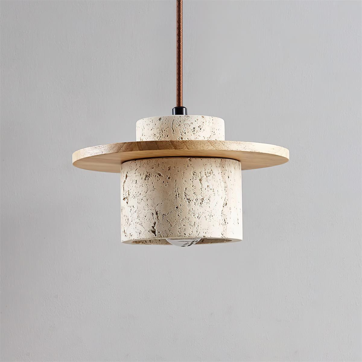 Cylinder Shade Natural Wood Travertine Pendant Light