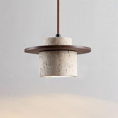 Cylinder Shade Natural Wood Travertine Pendant Light