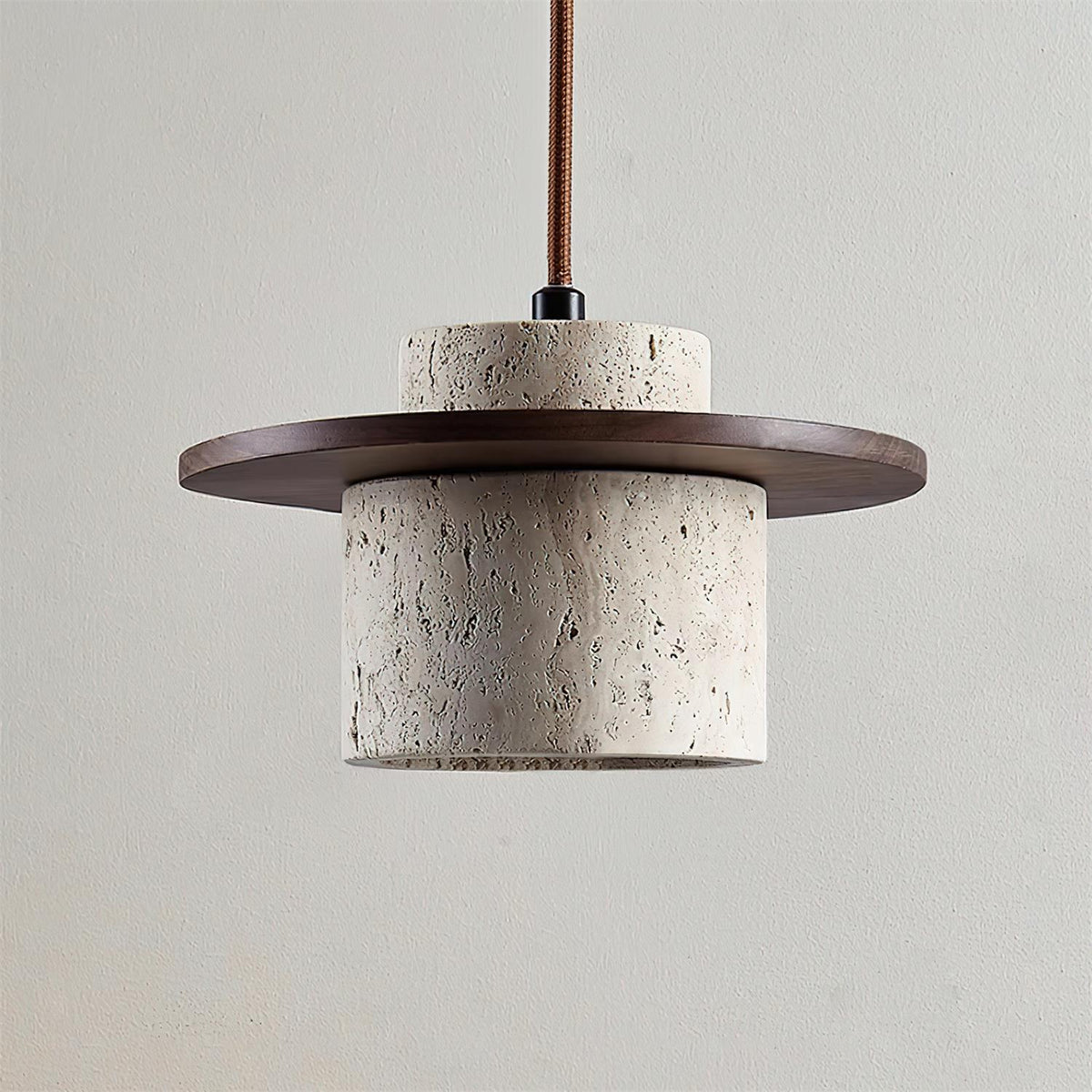 Cylinder Shade Natural Wood Travertine Pendant Light