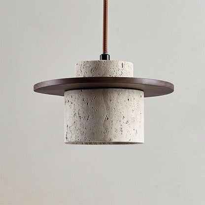 Cylinder Shade Natural Wood Travertine Pendant Light