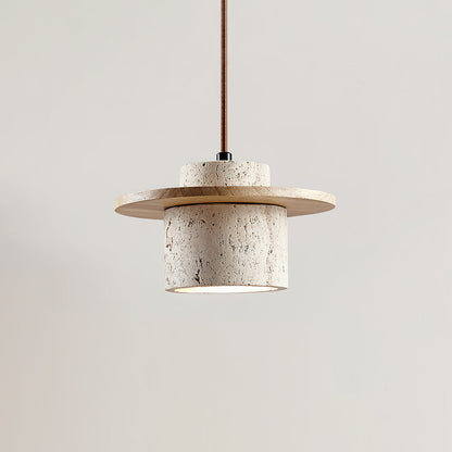 Cylinder Shade Natural Wood Travertine Pendant Light