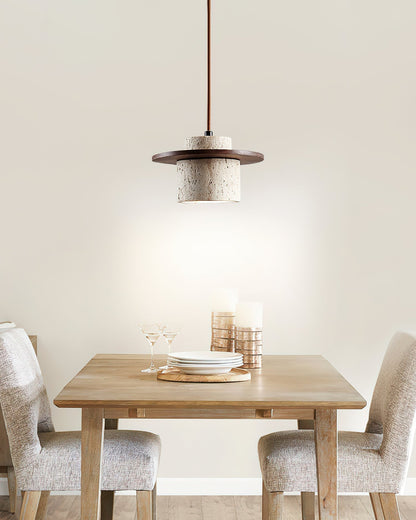 Cylinder Shade Natural Wood Travertine Pendant Light