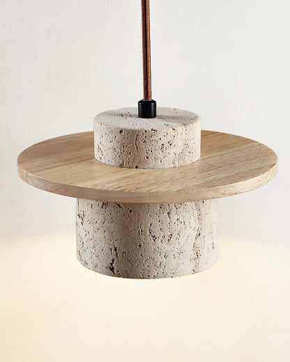 Cylinder Shade Natural Wood Travertine Pendant Light