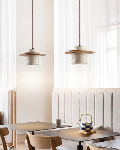 Cylinder Shade Natural Wood Travertine Pendant Light