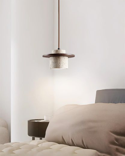 Cylinder Shade Natural Wood Travertine Pendant Light