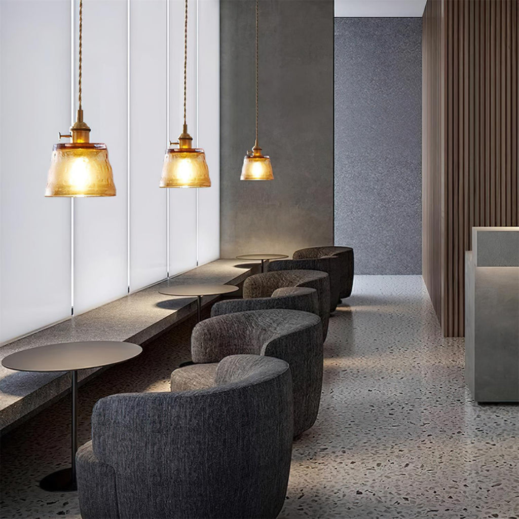 Textured Shade Brass Glass Pendant Lamp