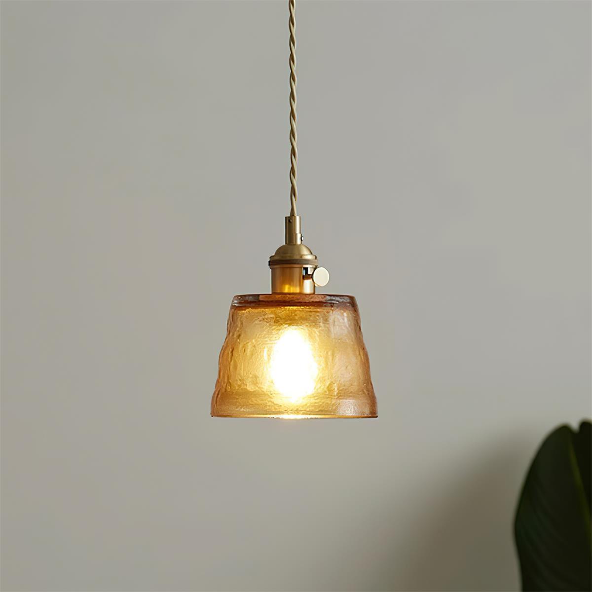 Textured Shade Brass Glass Pendant Lamp