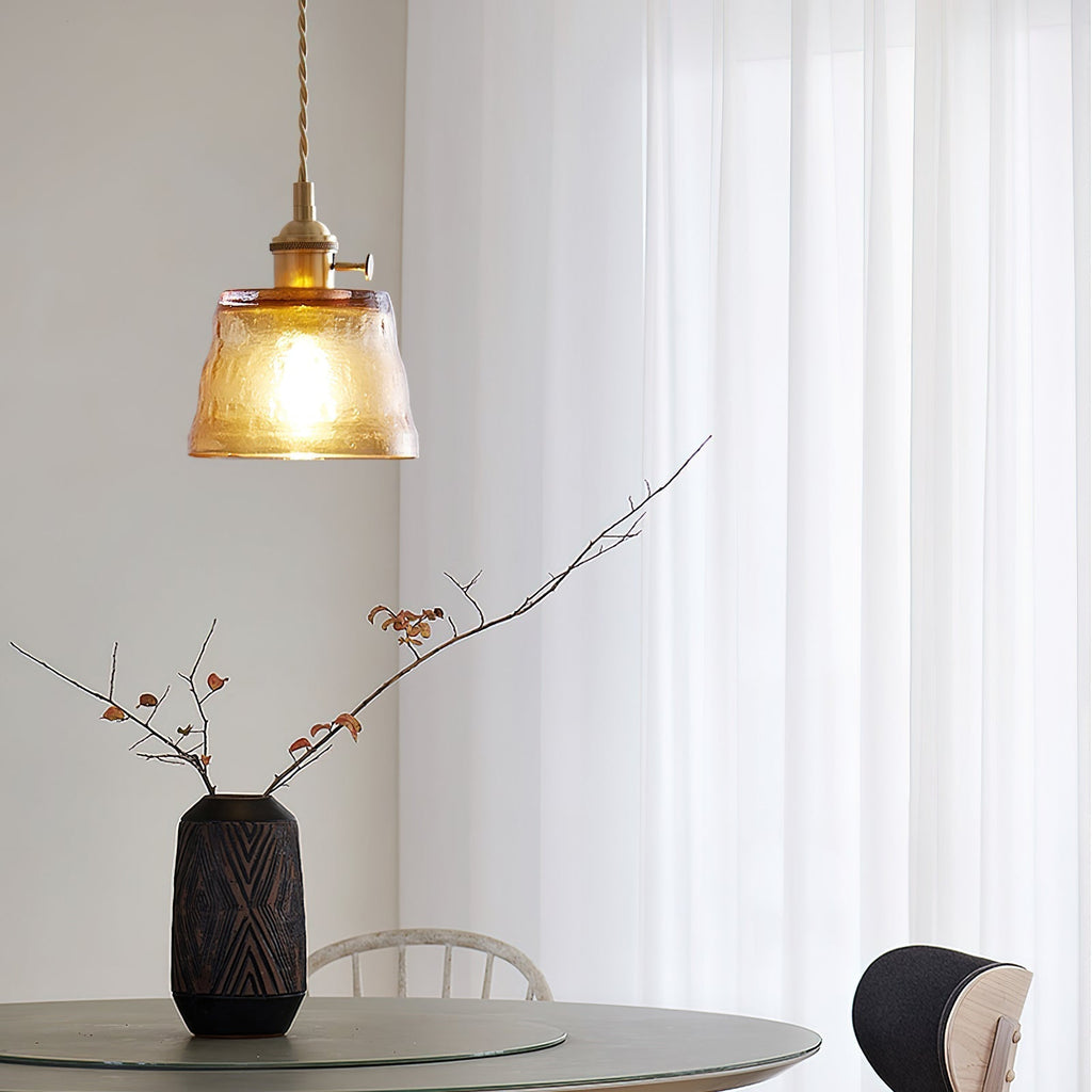 Textured Shade Brass Glass Pendant Lamp