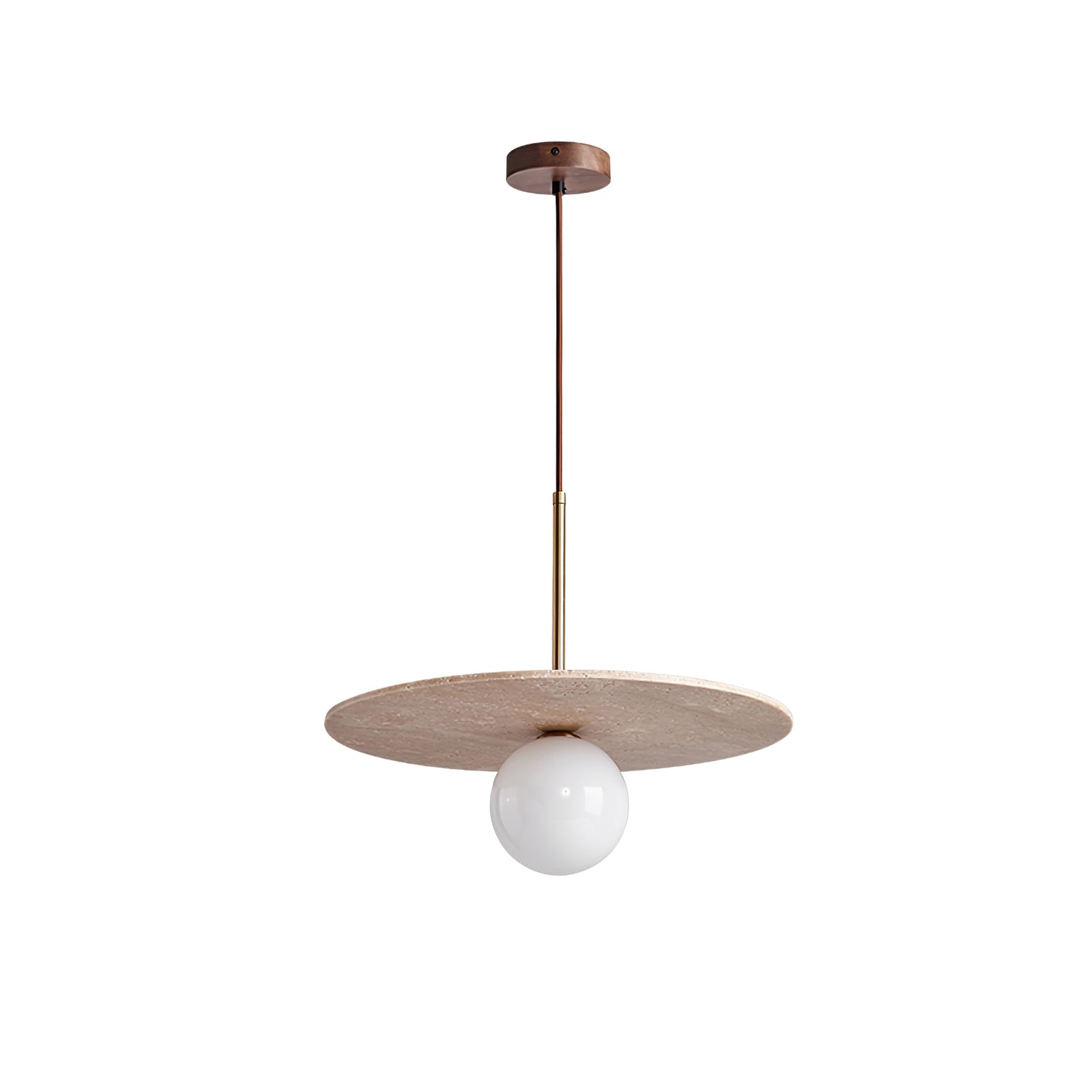 Glass Accents And Ambient Glow With Travertine Pendant Light