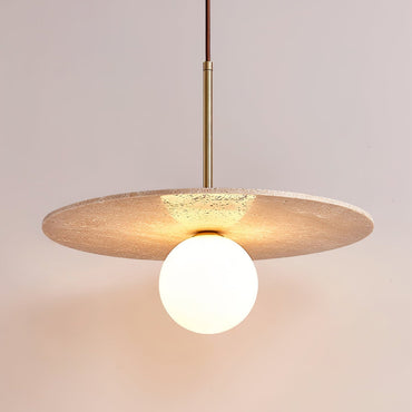 Glass Accents And Ambient Glow With Travertine Pendant Light