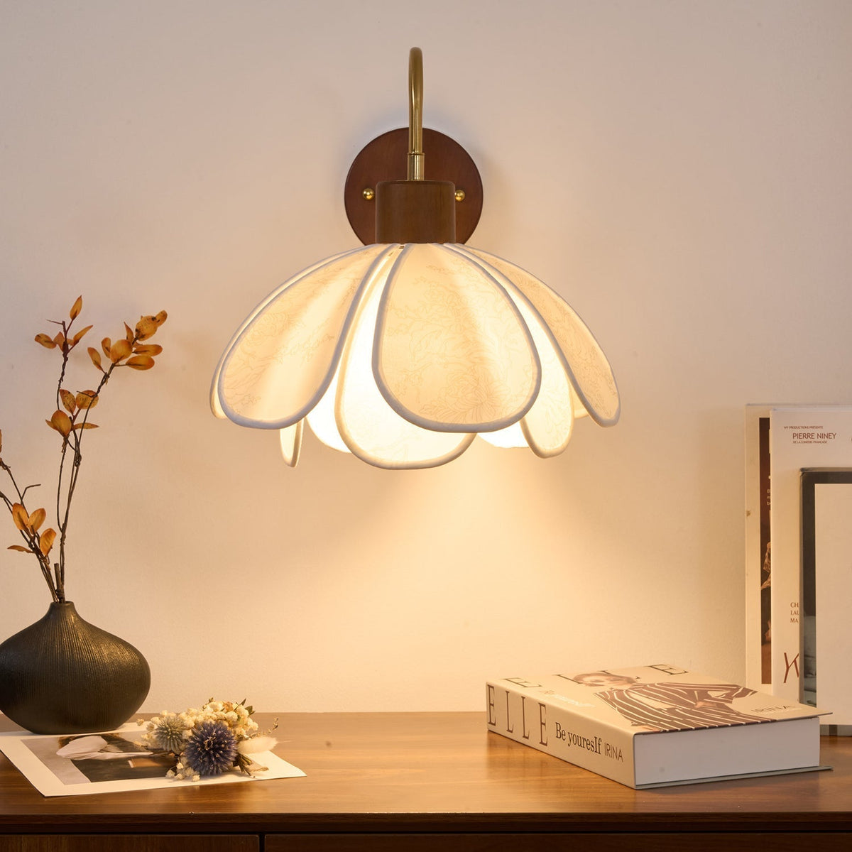 Floral Glass Wall Light Heritage Damp Rated