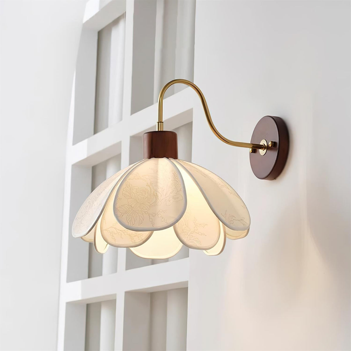Floral Glass Wall Light Heritage Damp Rated