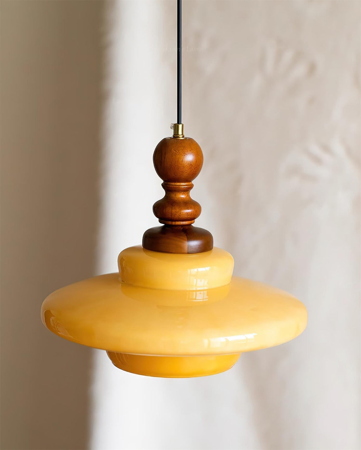 Walnut Accent Retro Pendant Light With Yellow Glass