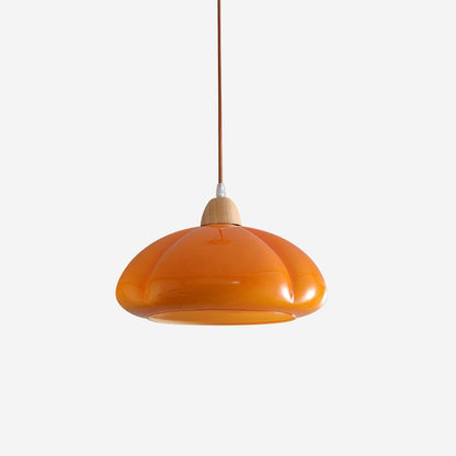 Modern Look Wood Accent Round Glass Shade Pendant Lamp