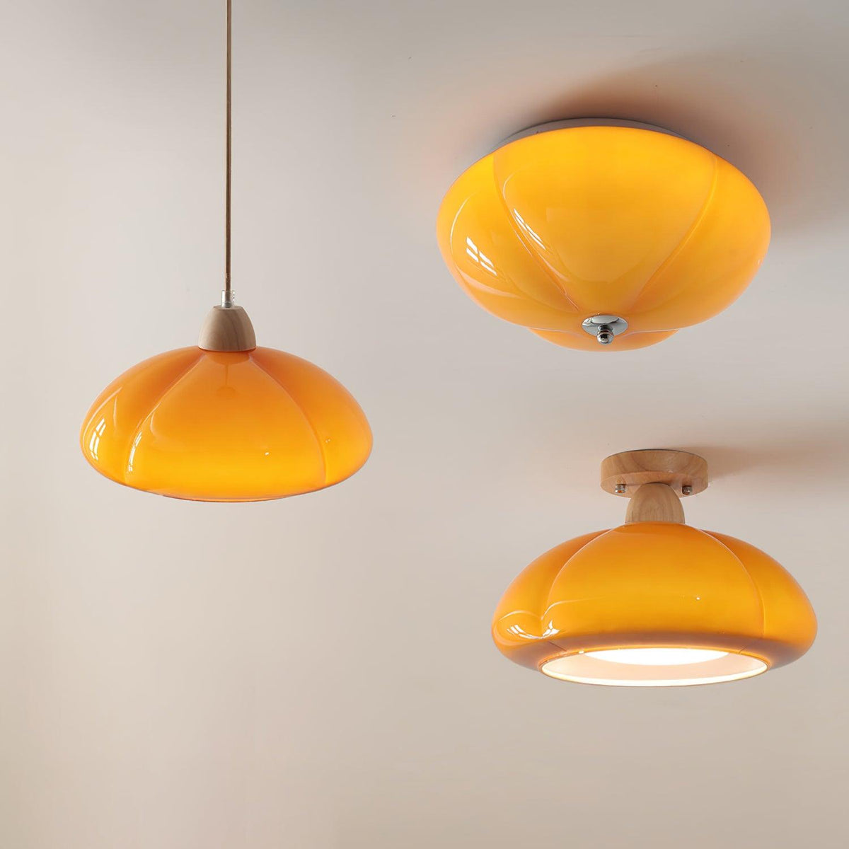 Modern Look Wood Accent Round Glass Shade Pendant Lamp