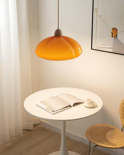 Modern Look Wood Accent Round Glass Shade Pendant Lamp
