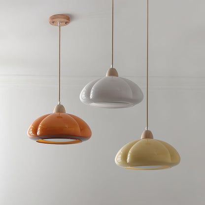 Modern Look Wood Accent Round Glass Shade Pendant Lamp