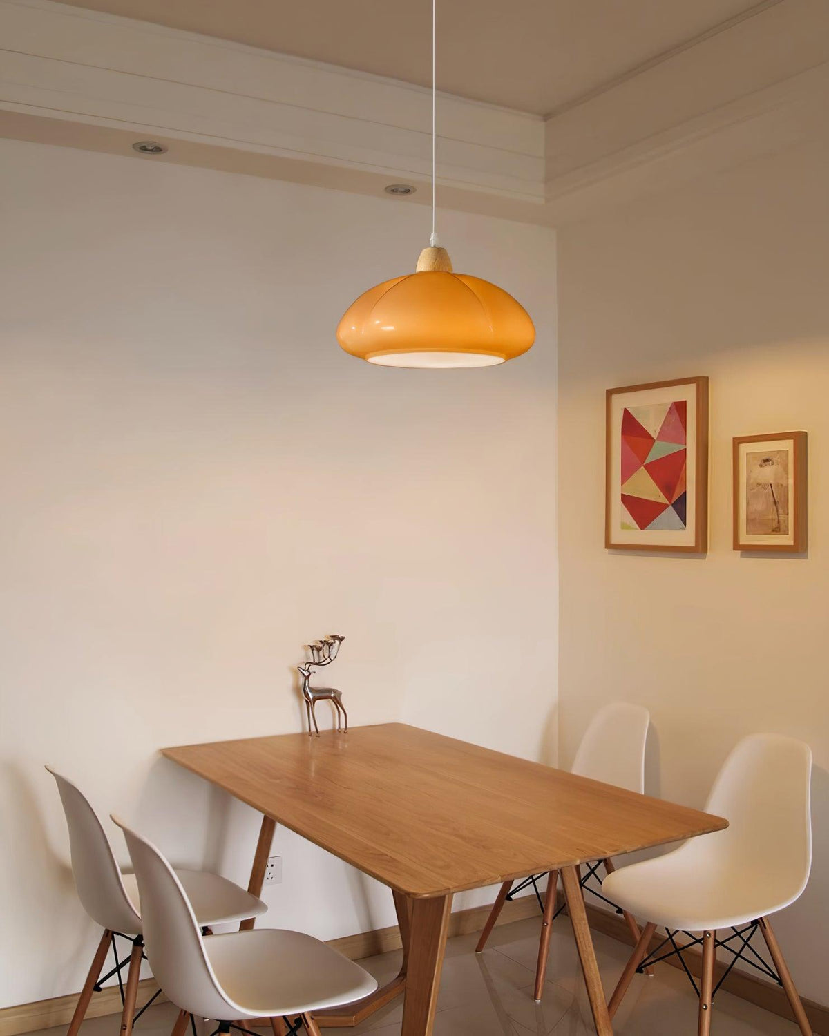 Modern Look Wood Accent Round Glass Shade Pendant Lamp