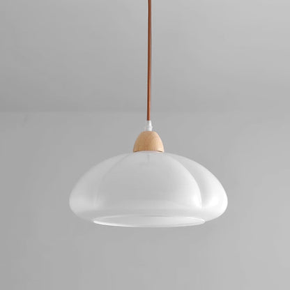 Modern Look Wood Accent Round Glass Shade Pendant Lamp