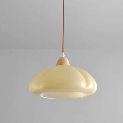 Modern Look Wood Accent Round Glass Shade Pendant Lamp