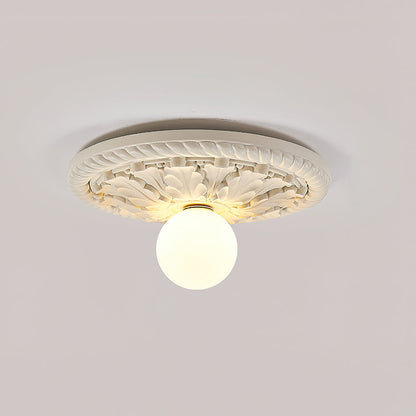 Ceiling Light With Opal Glass Globe Ornate Antique Gold