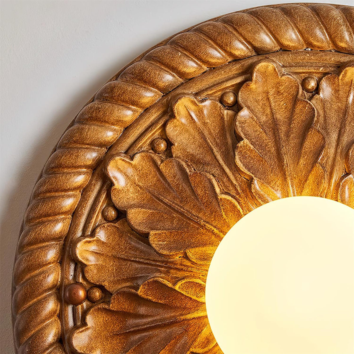 Vintage Style Wood Carved Flush Mount Ceiling Light