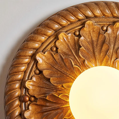 Vintage Style Wood Carved Flush Mount Ceiling Light