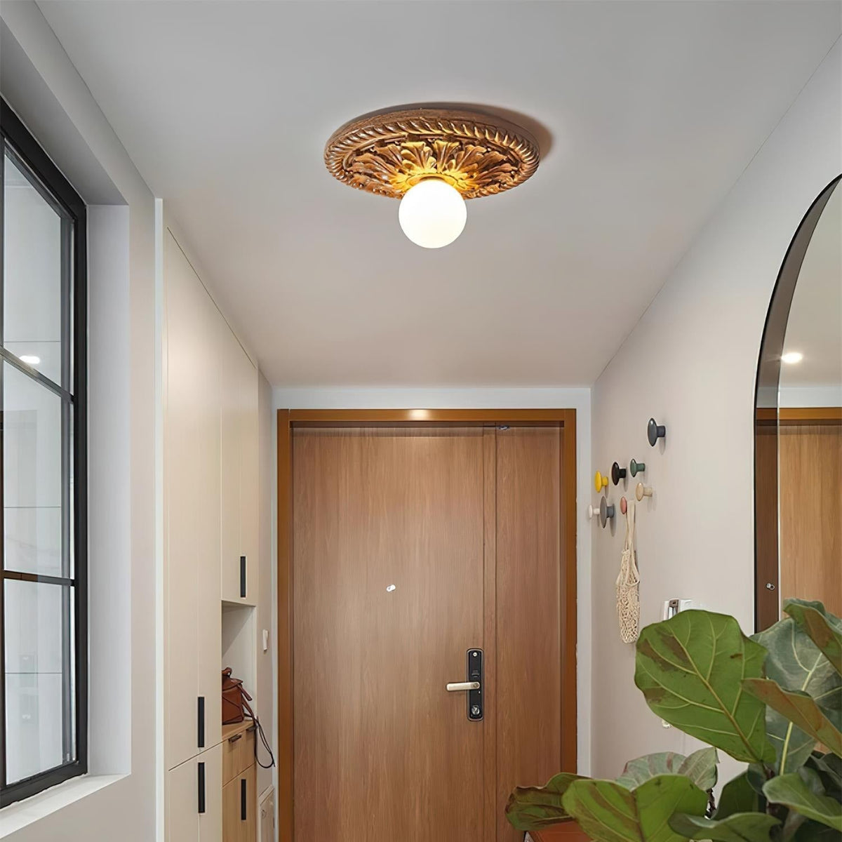 Ceiling Light With Opal Glass Globe Ornate Antique Gold