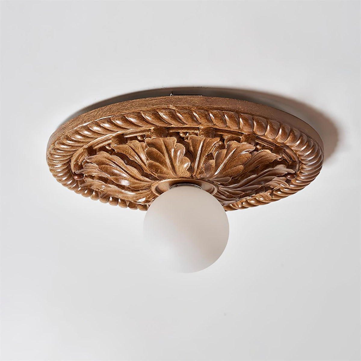 Ceiling Light With Opal Glass Globe Ornate Antique Gold