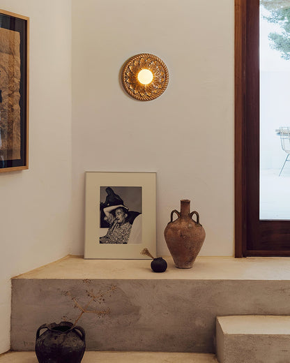 Vintage Style Wood Carved Flush Mount Ceiling Light