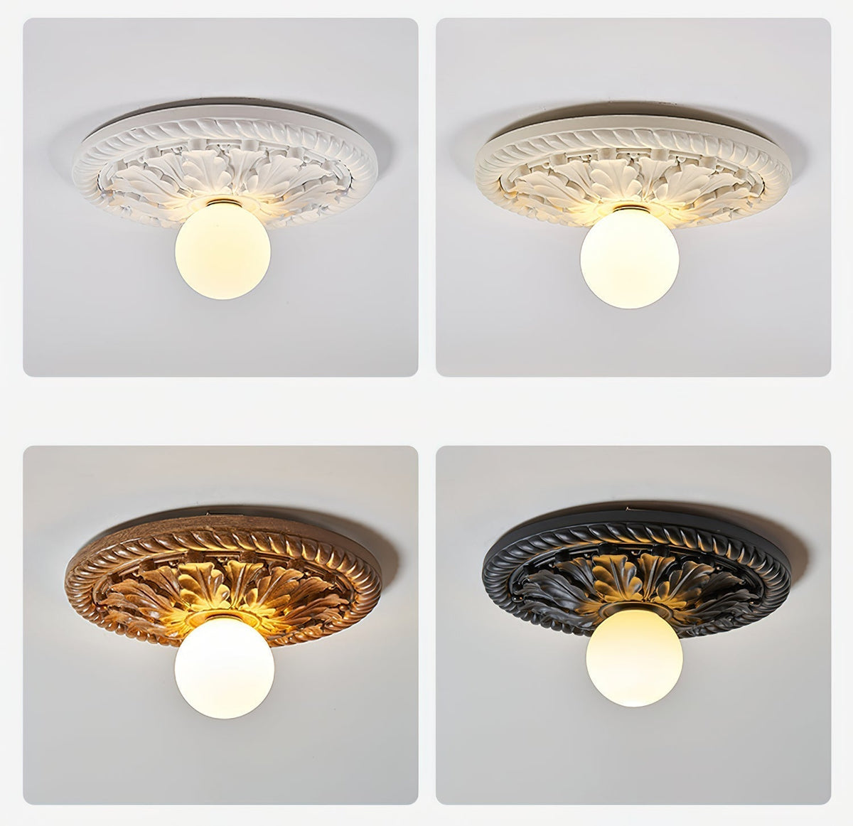 Ceiling Light With Opal Glass Globe Ornate Antique Gold