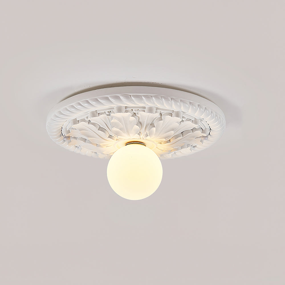 Ceiling Light With Opal Glass Globe Ornate Antique Gold