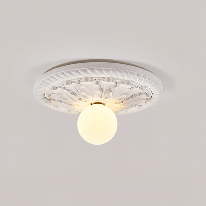 Ceiling Light With Opal Glass Globe Ornate Antique Gold
