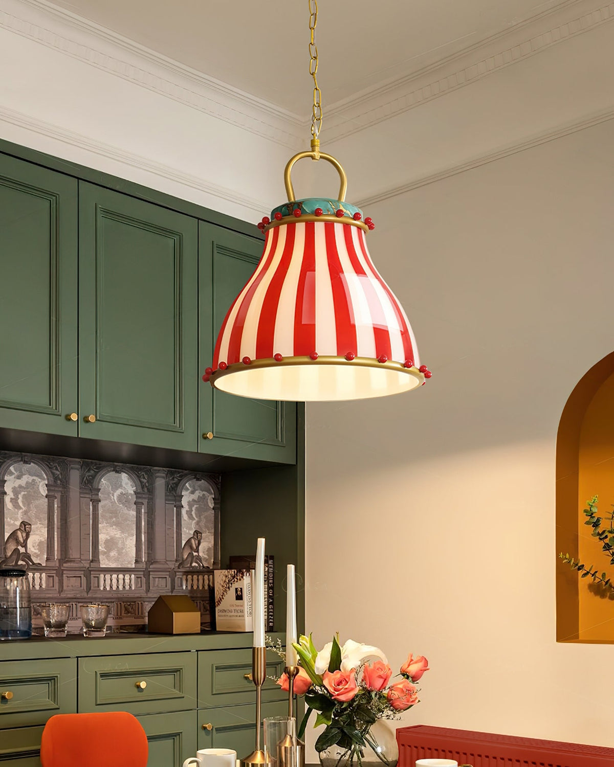Glass Pendant Light Striking Red And White Striped